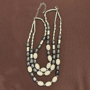 Chico’s multi-strand black, gray and silver beaded chunky necklace